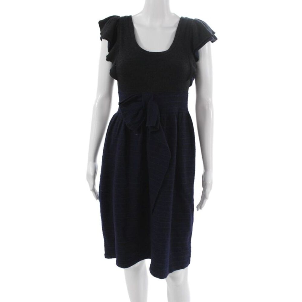 Moth Anthropologie Women Sweater Dress Black Wool Striped Midi Size XS